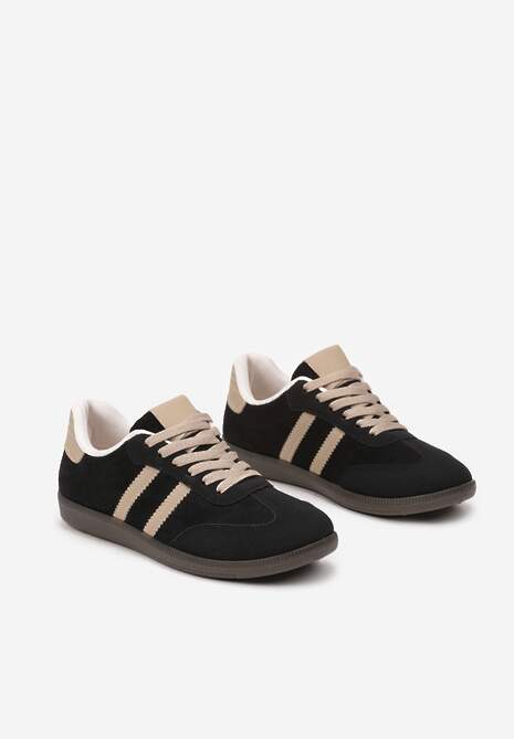 Czarne Casualowe Sneakersy z Ekozamszu na Płaskiej Podeszwie Pemeriana