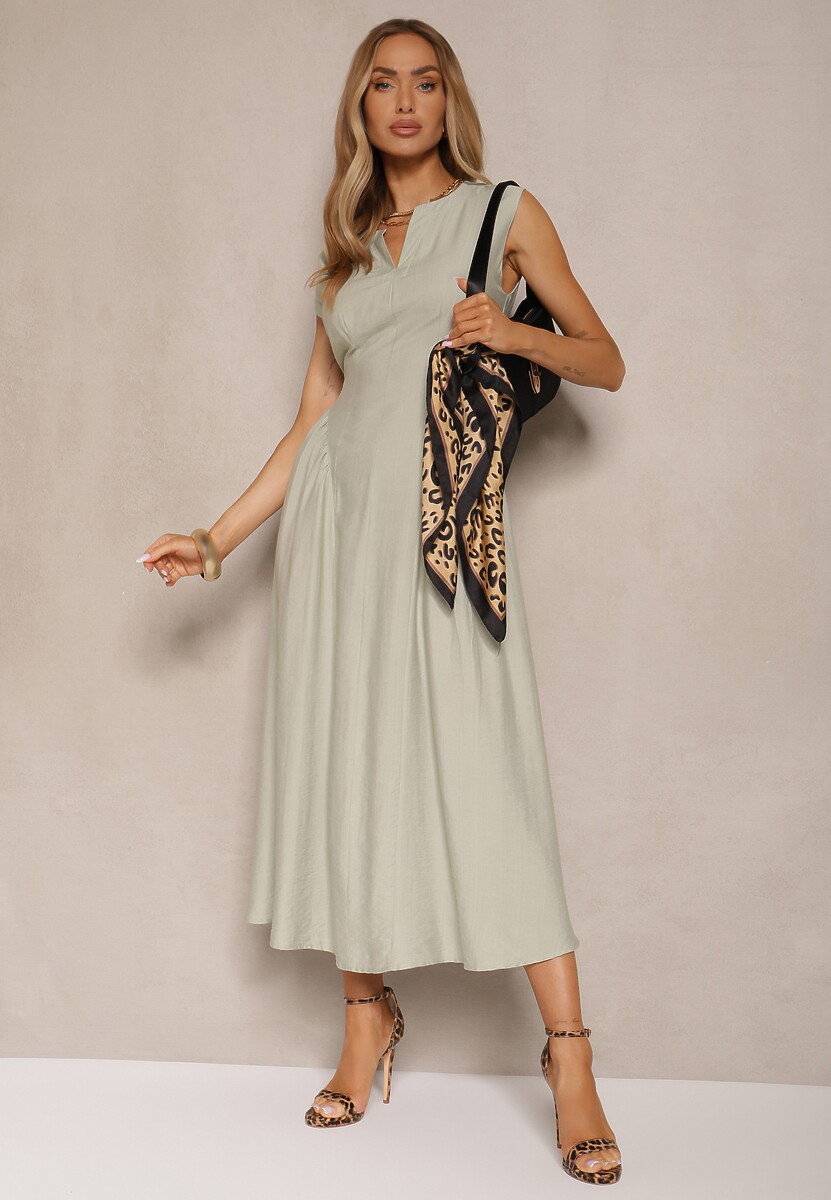 Zielona Rozkloszowana Sukienka z Wiskozy Lirune