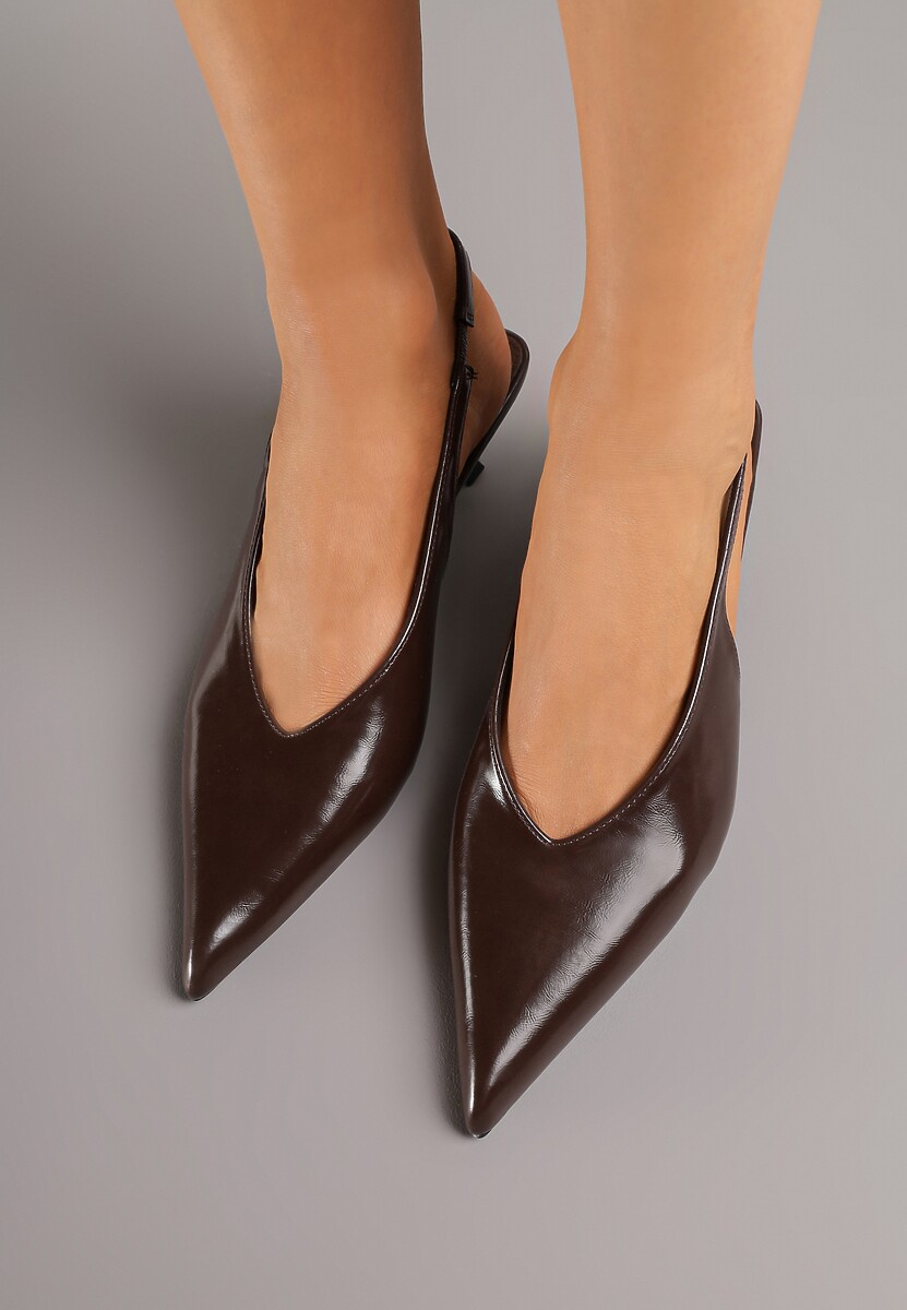 Brązowe Czółenka Slingback na Obcasie Typu Kaczuszka Latorra