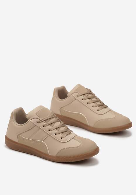 Ciemnobeżowe Sneakersy z Ozdobnymi Przeszyciami przed Kostkę Redala