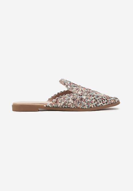 Brązowe Klapki Mule Ozdobione Koronką Setilwena