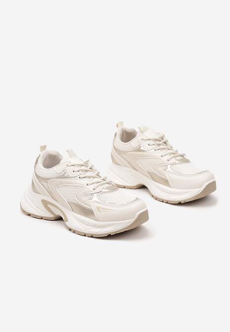 Beżowe Sneakersy Ozdobione Geometrycznym Wzorem Lealiriel