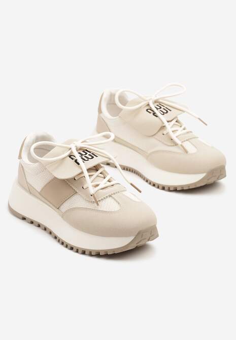 Beżowe Sneakersy na Platformie z Geometrycznym Wzorem Aluina