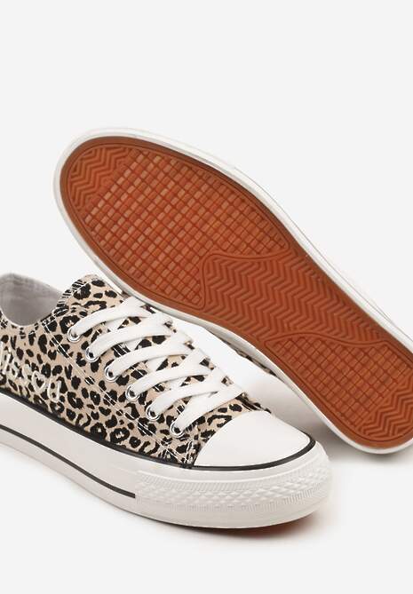 Panterkowe Brokatowe Trampki z Napisem i Niską Cholewką Borlevi