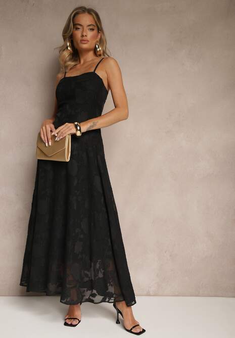 Czarna Sukienka Vices o Rozkloszowanym Kroju z Gorsetowym Wiązaniem Fenalisa