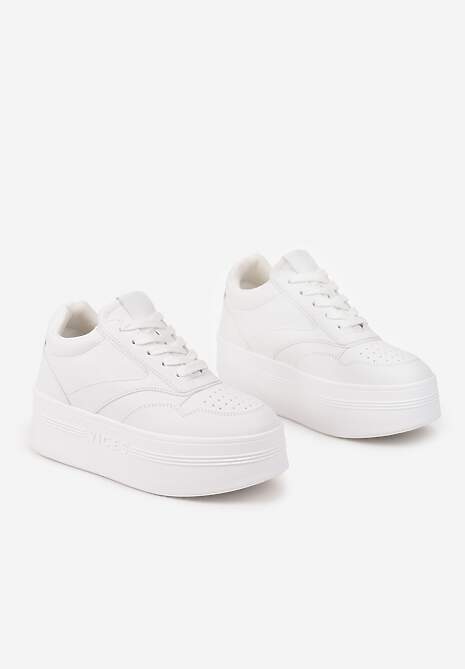 Białe Sznurowane Sneakersy Vices na Platformie z Metalicznymi Paskami Neliawen