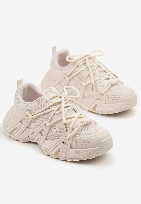 Beżowe Sneakersy na Platformie z Designerskim Sznurowaniem Julieve