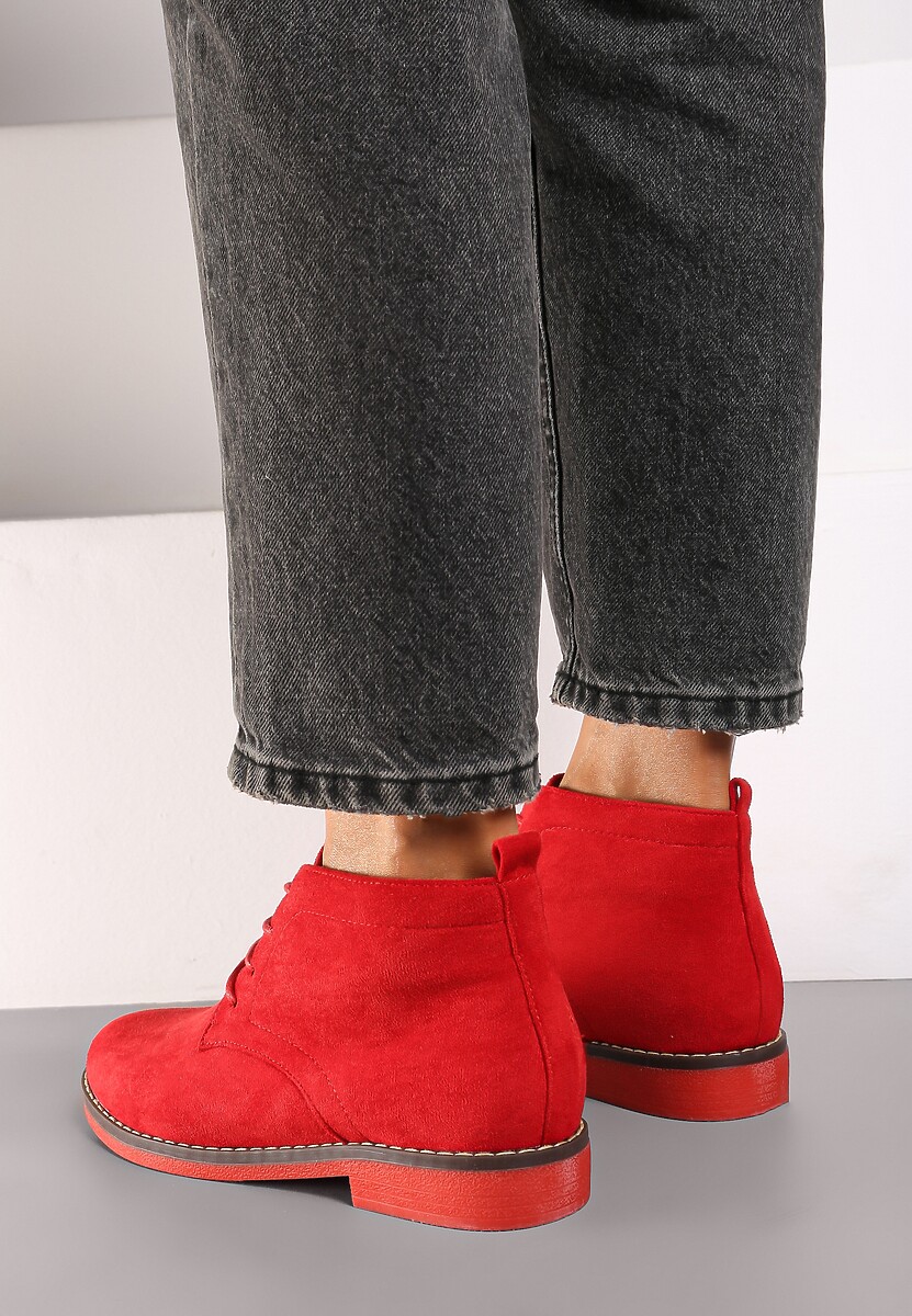Czerwone Botki z Sznurowaniem Wasicia