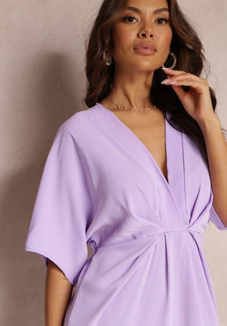 Fioletowa Sukienka z Wiskozy typu Nietoperz Neollia