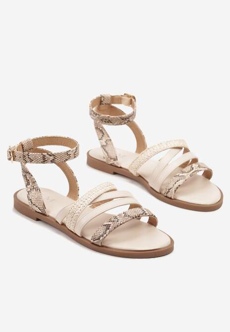 Beżowe Sandały z Ozdobnymi Paseczkami w Zwierzęcy Wzór Damivaya