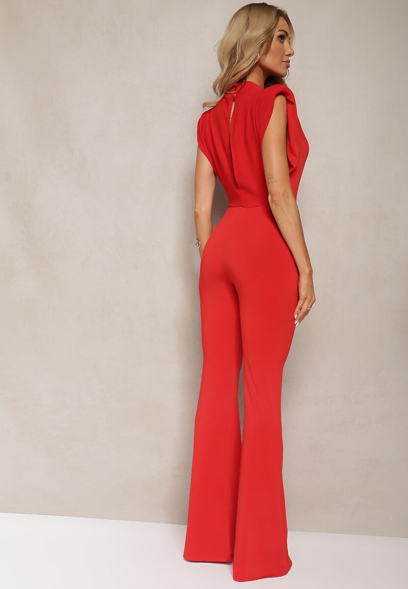 Czerwony Elegancki Kombinezon z Odkrytymi Plecami Zapinany na Guziki Formina