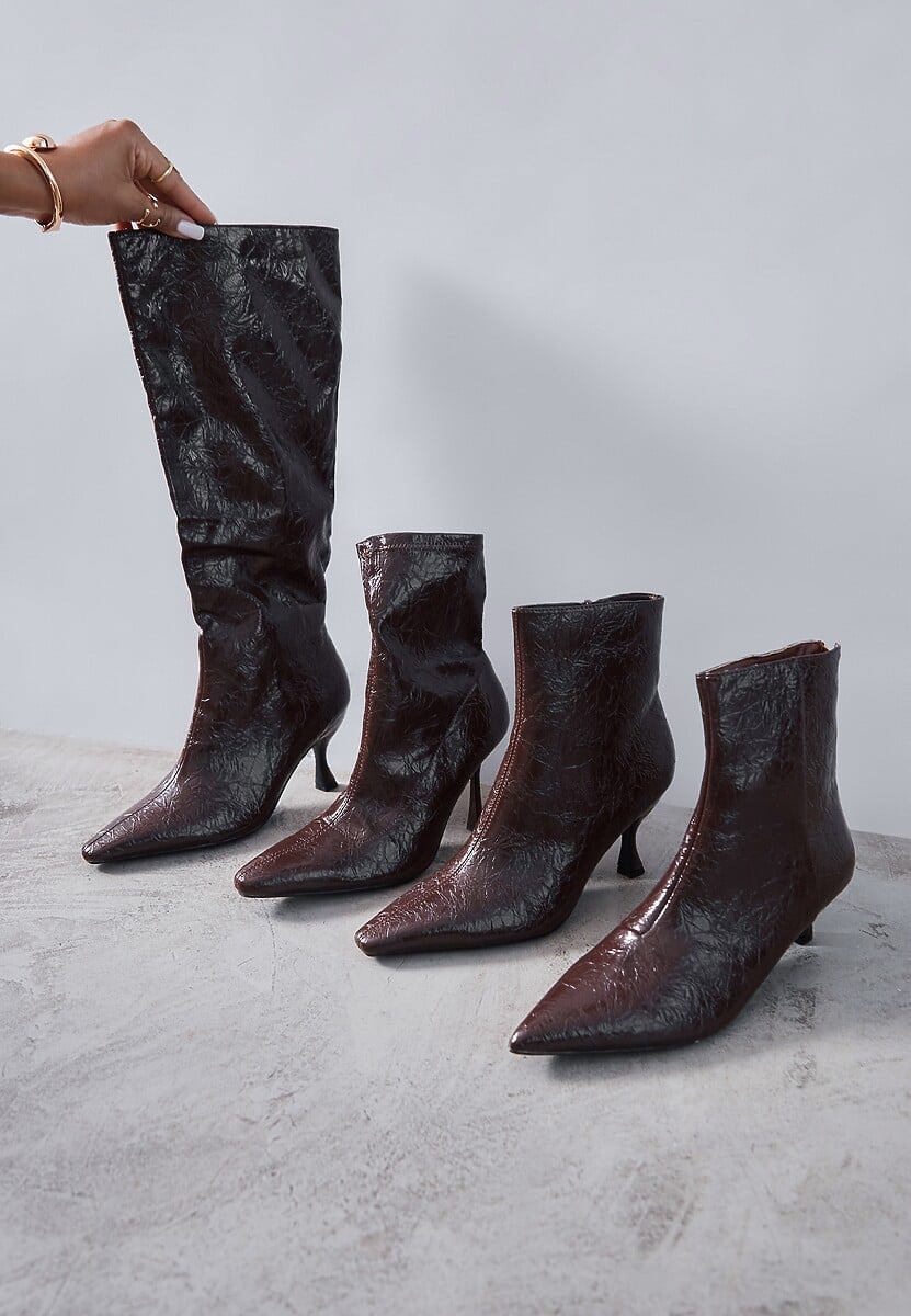 Brązowe Kozaki Vices na Szpilce w Stylu Slouchy z Efektem Cracked Todvire