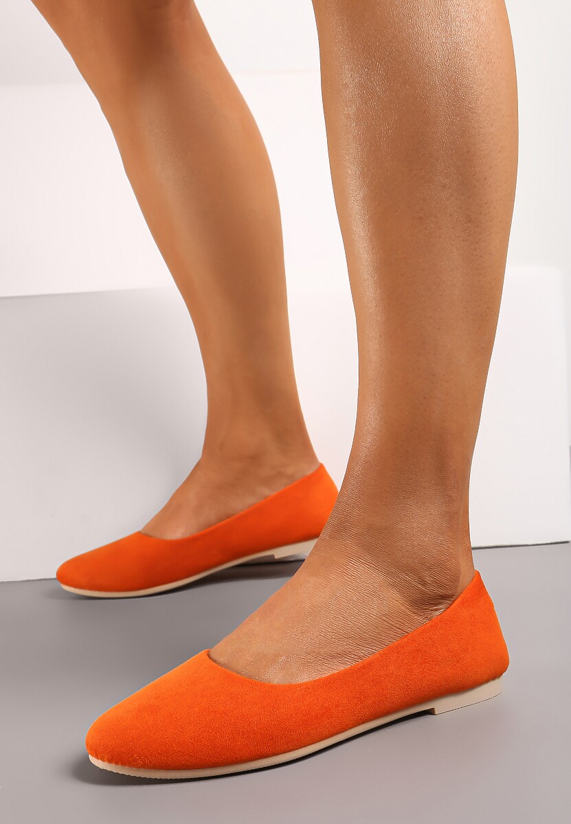 Pomarańczowe Klasyczne Balerinki z Ekozamszu z Okrągłym Noskiem Harneli