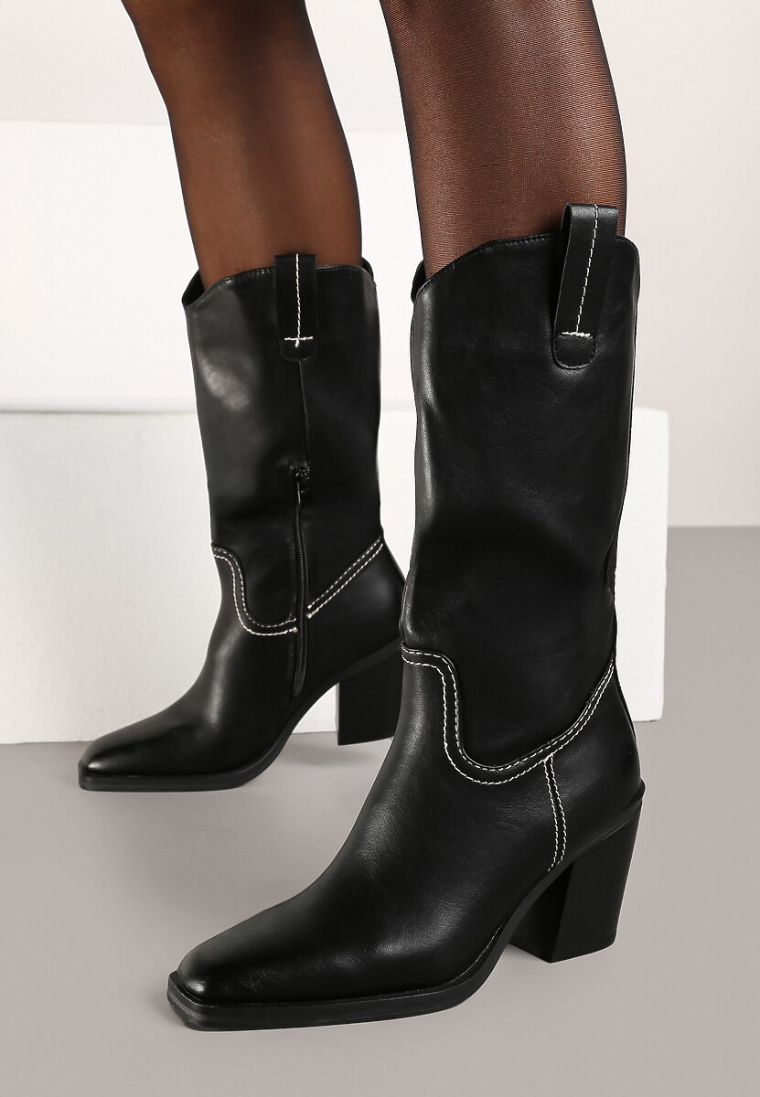 Czarne Kozaki Kowbojki na Słupku Laoniae