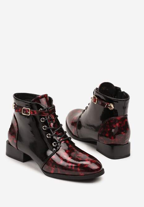 Czarno-Czerwone Botki Vices ze Sprzączką Gelrina