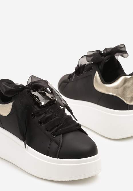 Czarne Sneakersy z Cyrkoniami Vivioriana