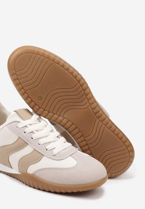 Beżowe Sneakersy Kultowe Tenisówki Zdobione Przeszyciami Welluria