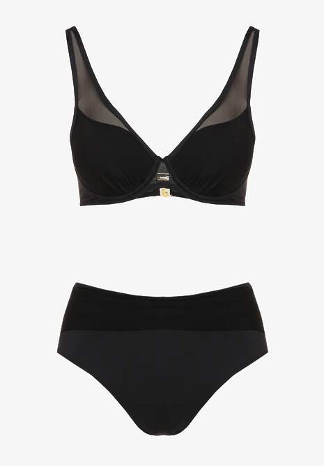 Czarne Bikini z Siateczkowymi Zdobieniami Biustonosz i Majtki Typu Figi Linelissa