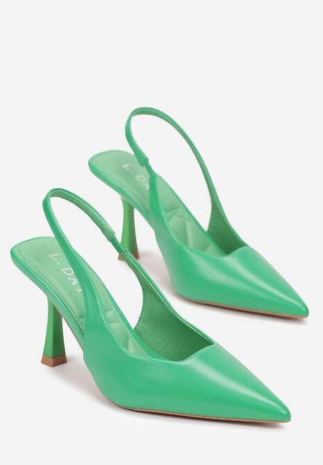 Zielone Eleganckie Czółenka na Niskiej Szpilce Kaysle