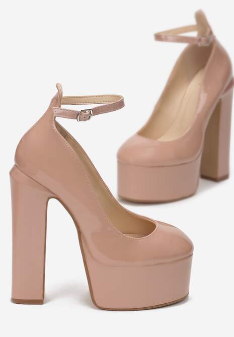 Beżowe lakierowane Czółenka na Wysokim Słupku Valerie