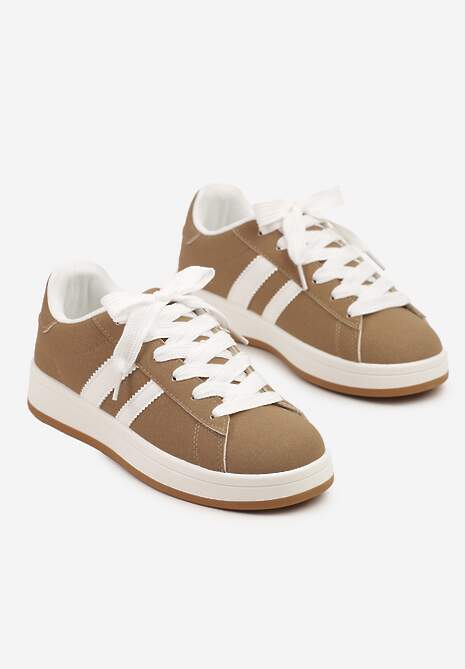 Ciemnobeżowe Sneakersy Ozdobione Motywem Pasków Flortewi
