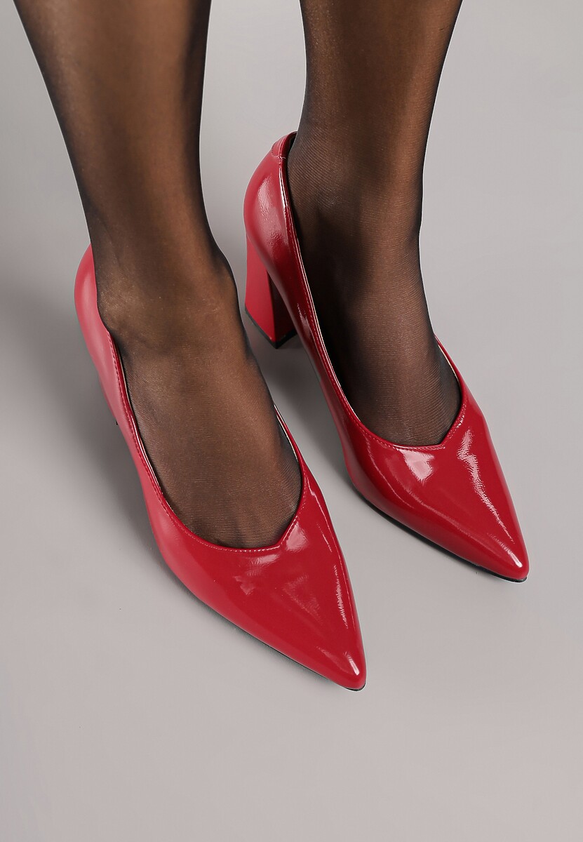 Czerwone Czółenka Lakierowane Vices na Słupku z Wkładką ze Skóry Naturalnej Modvire