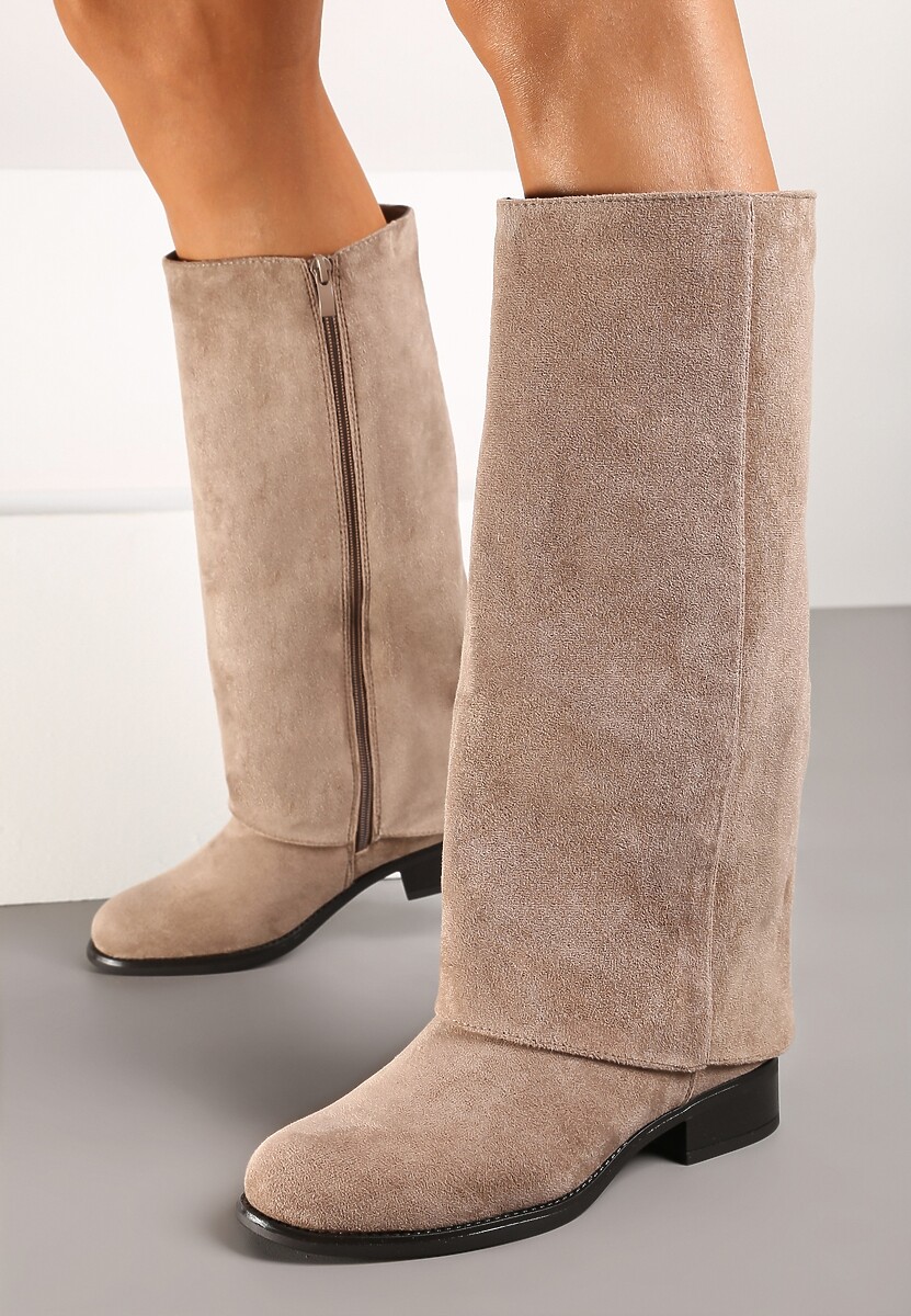 Czarne Ekozamszowe Kozaki na Płaskiej Podeszwie z Cholewką Imitującą Nogawkę Realeira