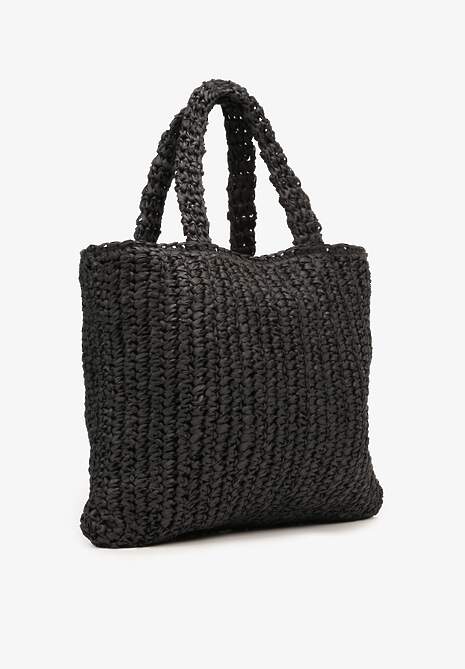 Czarna Duża Torebka z Plecionki Ozdobiona Napisem Degelia