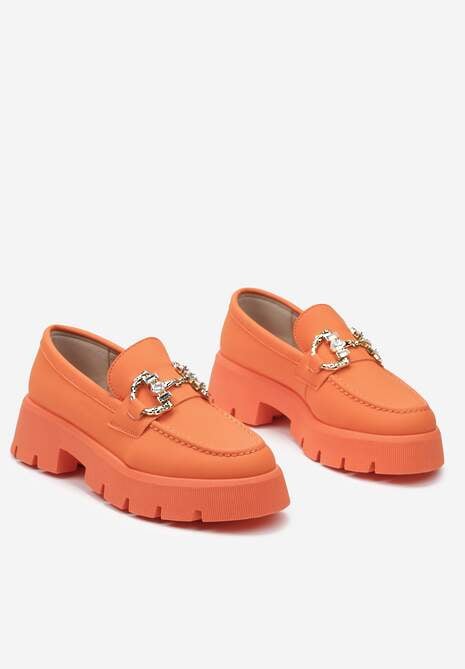 Pomarańczowe Mokasyny z Grubą Podeszwą w Kolorze Cholewki z Klamrą Rosarose