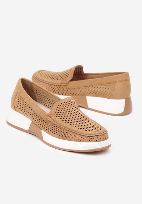 Brązowe Ażurowe Mokasyny z Wkładką ze Skóry Naturalnej Lunadinea