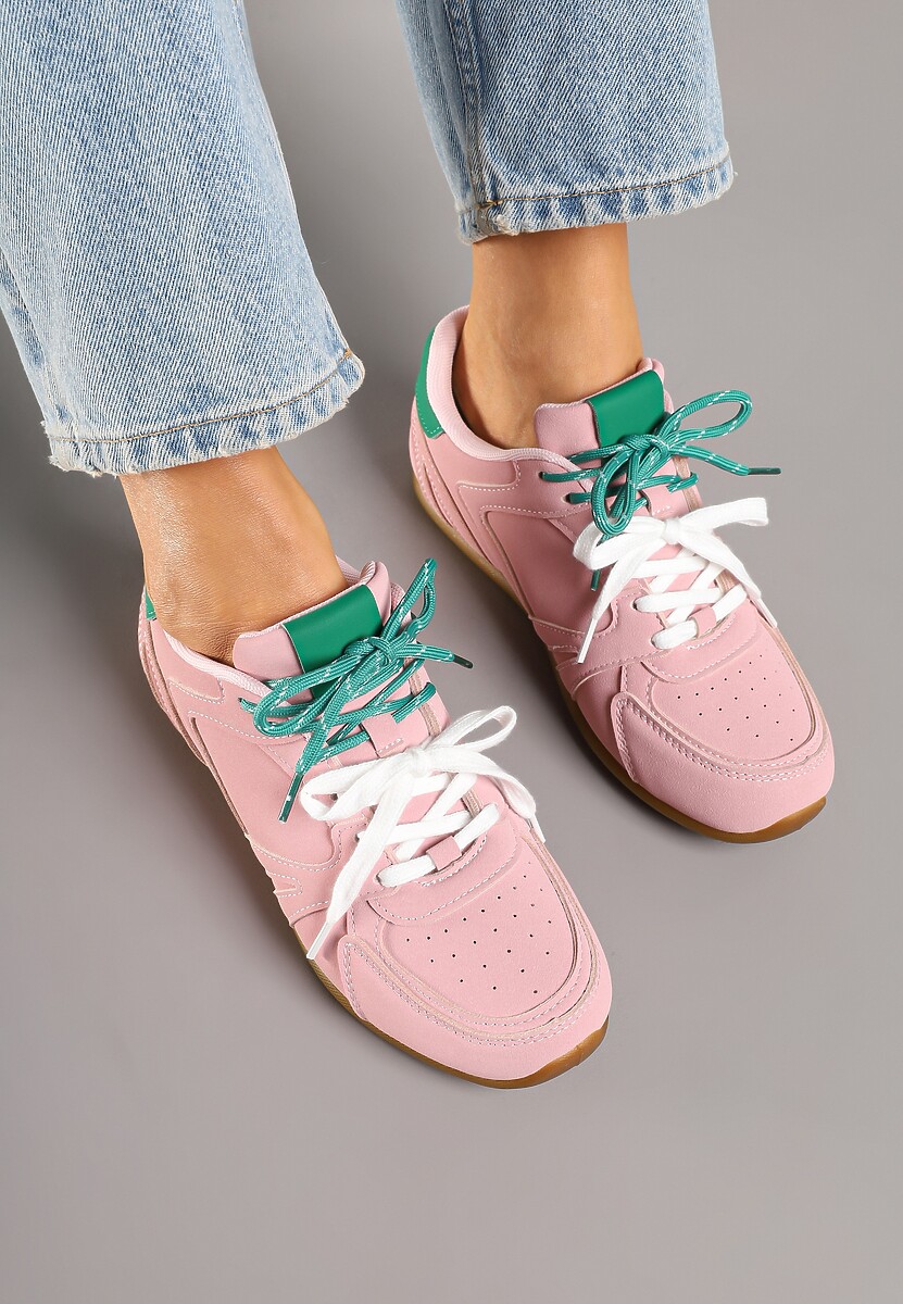 Różowe Sneakersy Ozdobione Przeszyciami i Podwójnym Sznurowaniem Telisaria