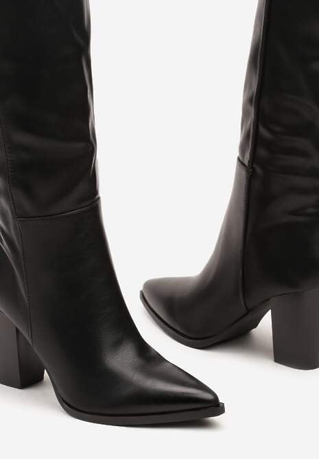 Czarne Casualowe Kozaki na Słupku z Ociepleniem i Dopasowaną Cholewką Niarithraea