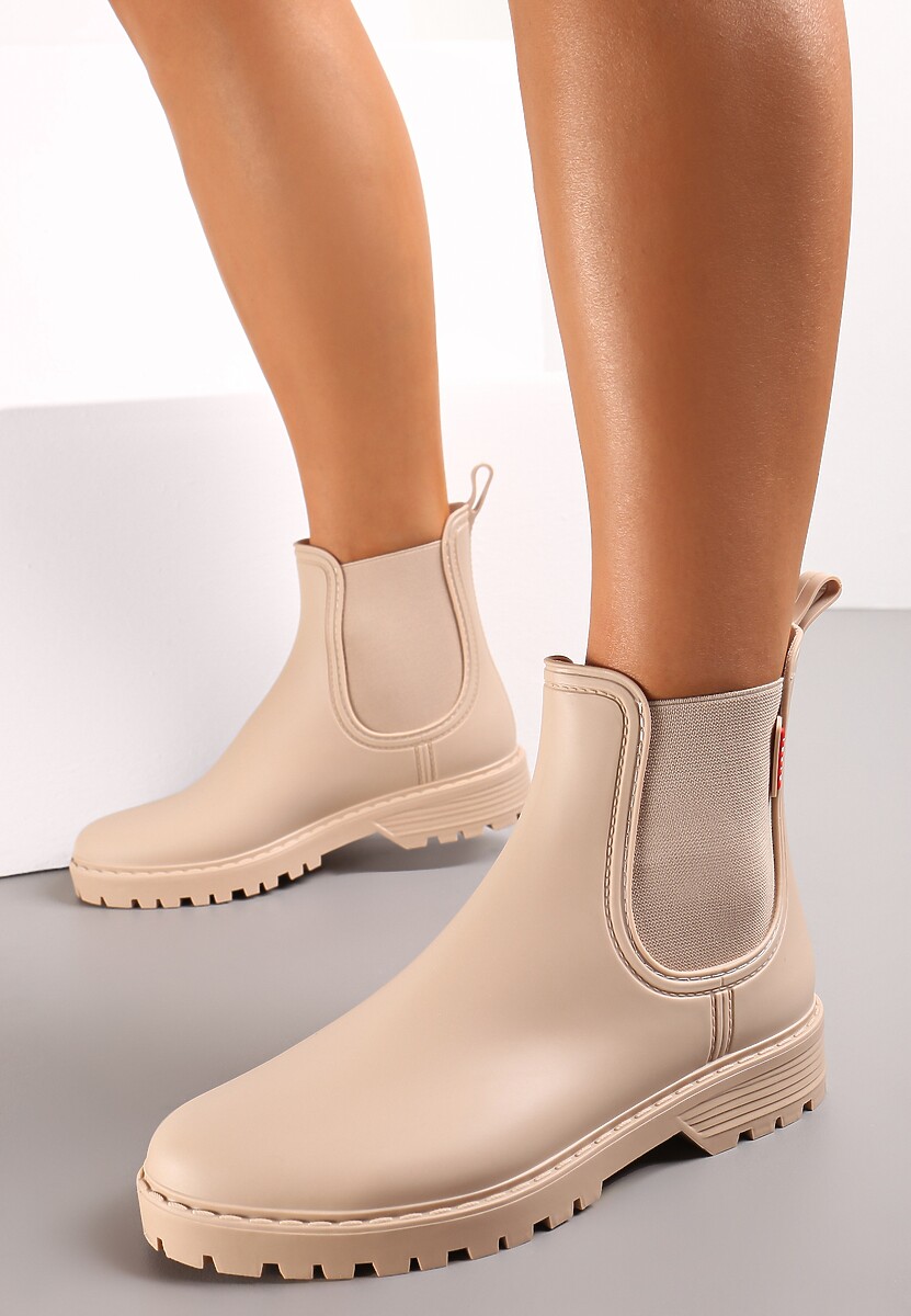 Beżowe Płaskie Kalosze w Stylu Sztybletów Ovli