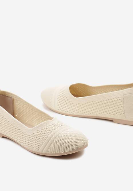 Beżowe Płaskie Balerinki z Siateczkowego Materiału Nelibra