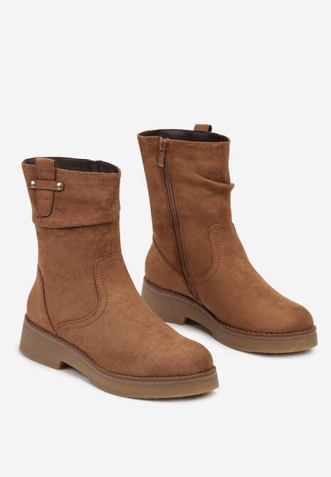 Brązowe Botki na Płaskiej Podeszwie Ozdobione Paskami Nevlina