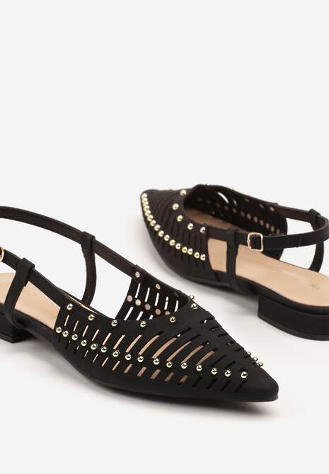 Czarne Sandały Vices w Stylu Mules z Nitami i Drobnymi Wycięciami Vevalora