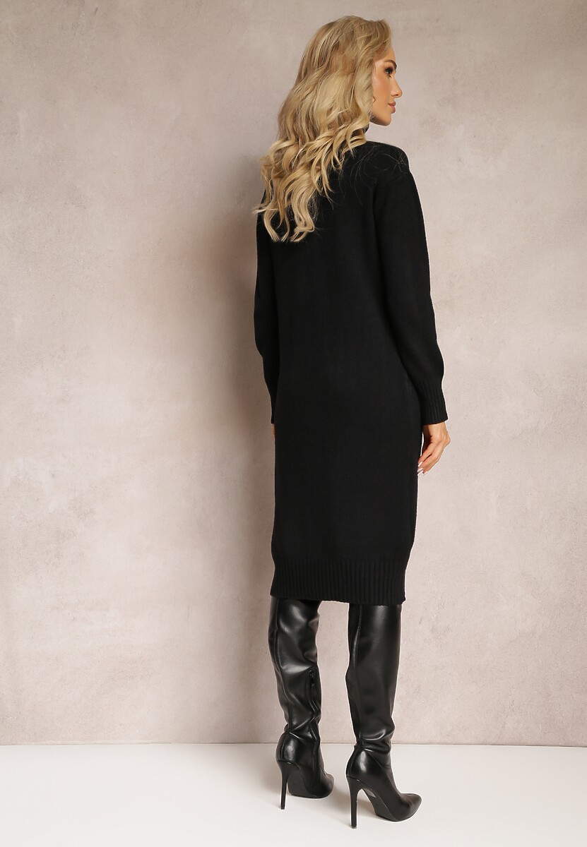 Czarna Dzianinowa Sukienka z Golfem Pacienas
