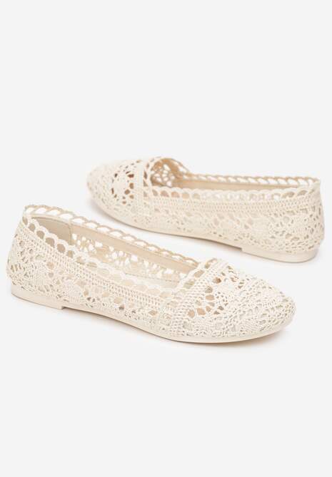 Beżowe Ażurowe Balerinki na Płaskiej Podeszwie Atley