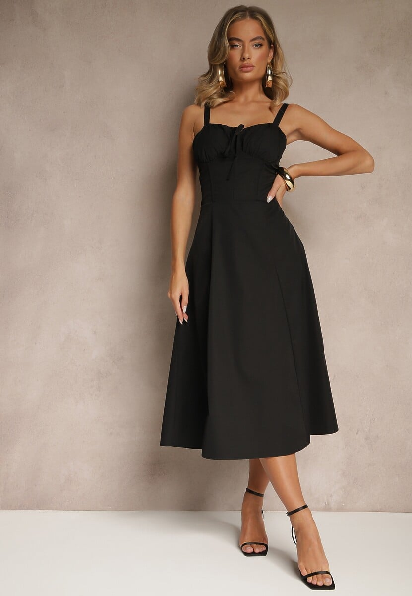 Niebieska Koktajlowa Sukienka Gorsetowa Vices z Rozkloszowanym Dołem Kolinnea