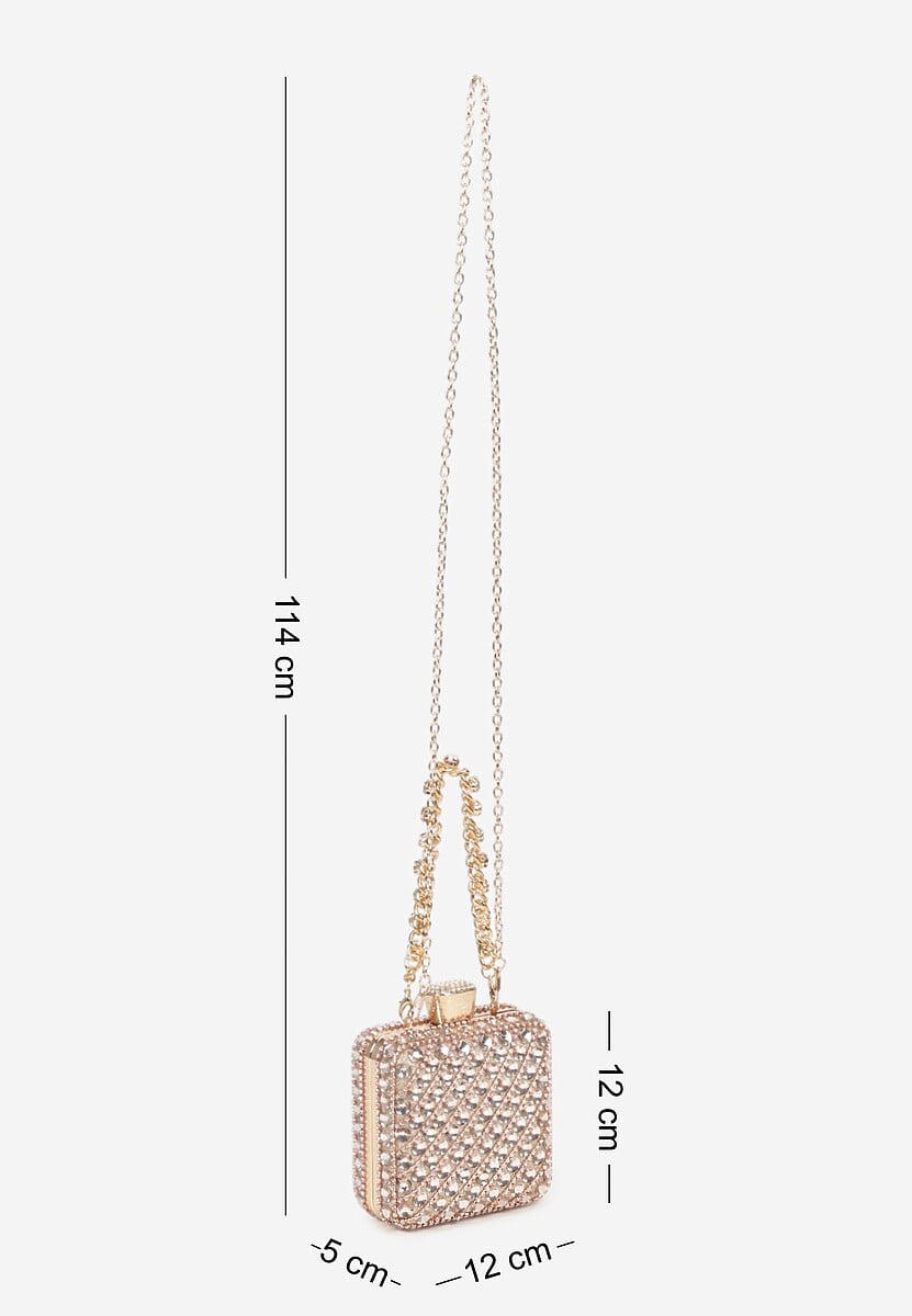 Szampańska Torebka Kopertówka Vices z Odpinanym Łańcuszkiem Zdobiona Cyrkoniami Fesollia