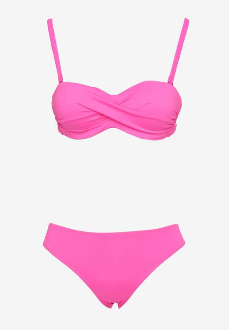 Różowe Bikini 2 Pary Majtek Typu Figi i Biustonosz Wiązany na Plecach Galanoria