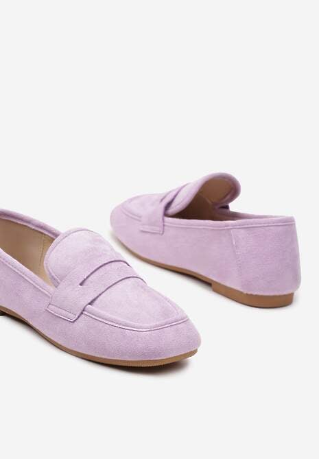 Jasnofioletowe Casualowe Wsuwane Mokasyny na Płaskiej Podeszwie z Ozdobnym Elementem na Przodzie Janesstia
