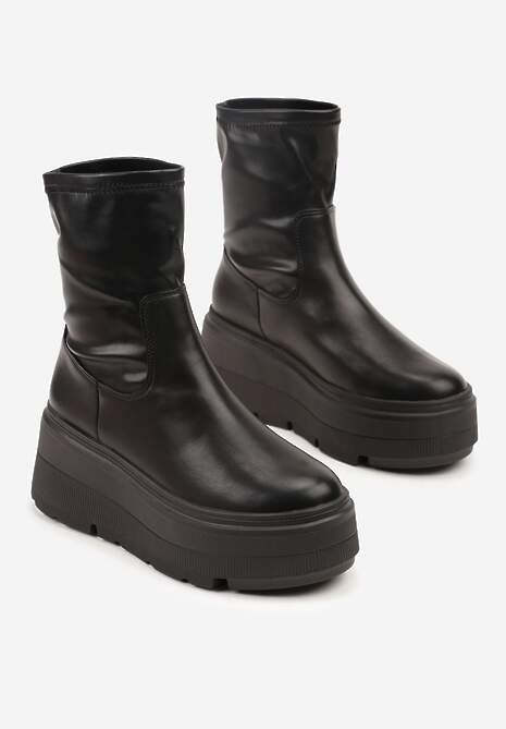 Czarne Botki Vices w Stylu Tech Gothic na Platformie Niorna