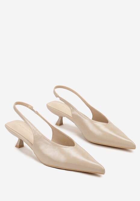 Beżowe Czółenka Slingback na Obcasie Typu Kaczuszka Latorra