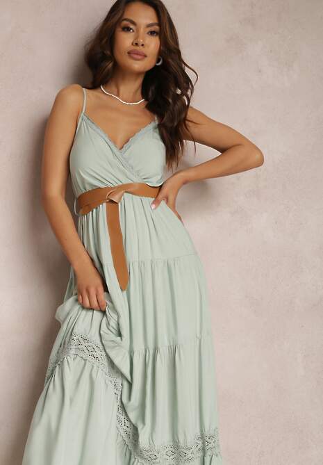 Miętowa Sukienka z Paskiem Asoonice