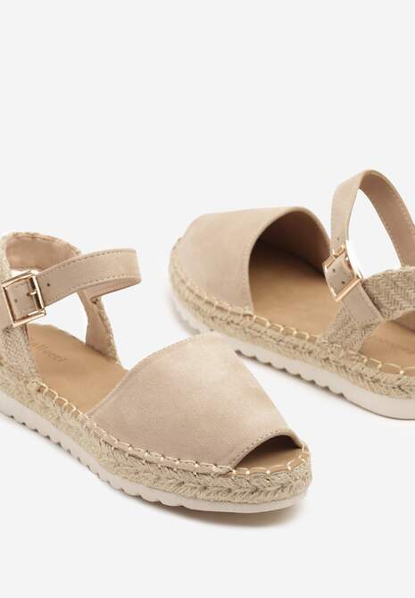 Beżowe Sandały z Plecionką w Typie Espadryli Oklerra