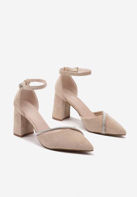 Beżowe Czółenka Ozdobione Cyrkoniami Zapinane przy Kostce Klinoa