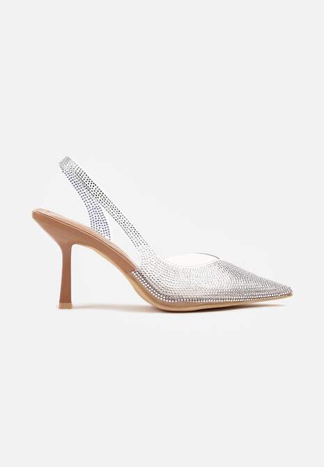 Brązowe Transparentne Sandały Slingback z Cyrkoniami Harilssa