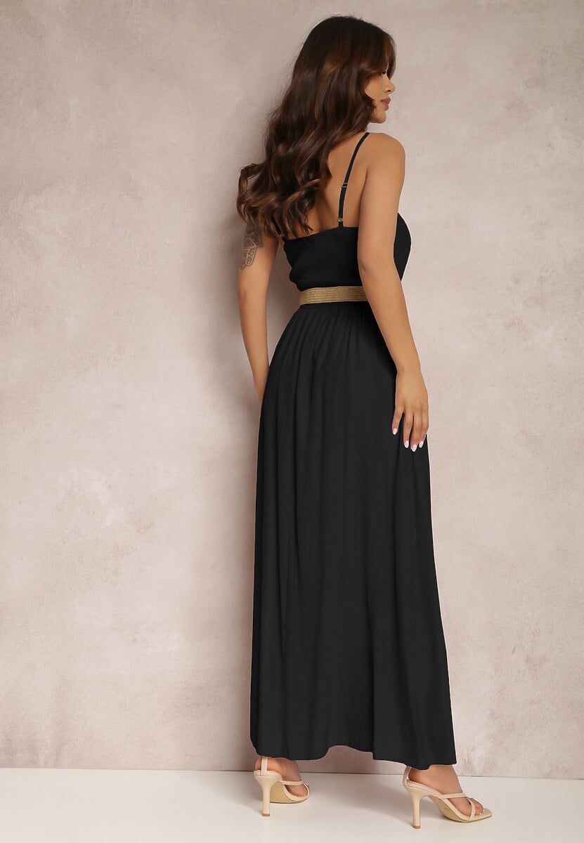 Czarna Sukienka z Paskiem Auxonia