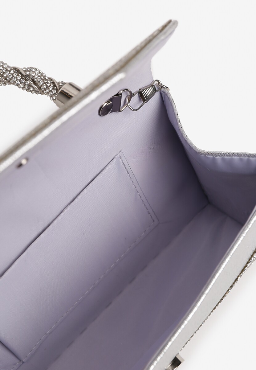 Srebrna Cyrkoniowa Torebka Kopertówka Zapinana na Magnes z Rączką i Łańcuszkiem Alatia